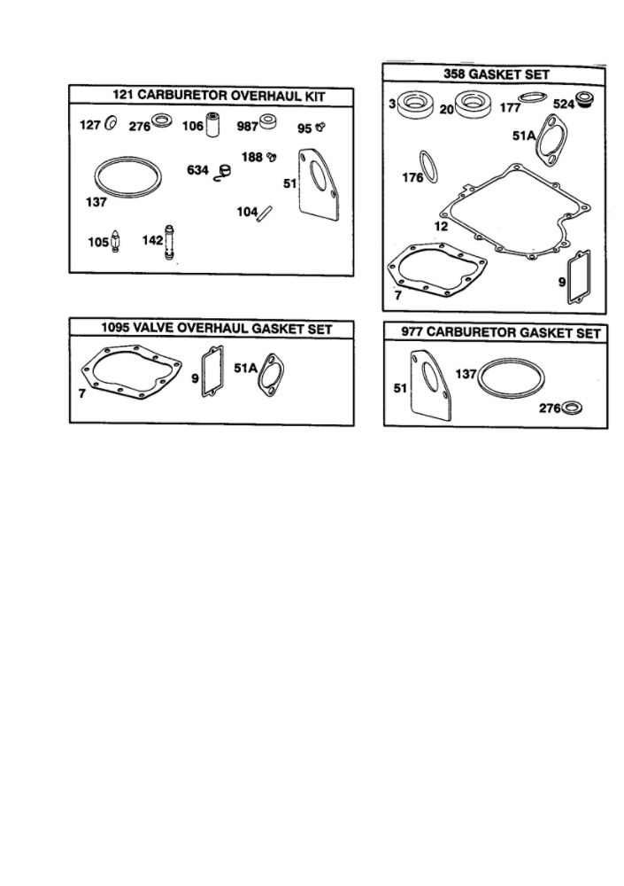 Gasket Sets Diagram and Parts List for 198707-0141  Briggs and Stratton Engine